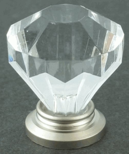 画像1: アクリル　ダイヤカットツマミ　サテンニッケルベース　φ26mm (1)