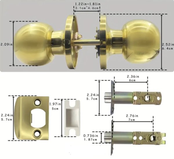 画像3:  握り玉シリンダー錠　ボール型　ゴールド　金色 (3)