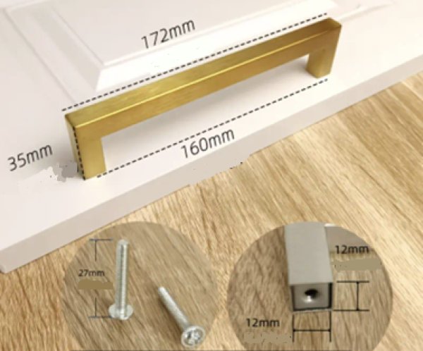 画像3: サテンブラス　スクエア取っ手　H0306 L=172 (3)