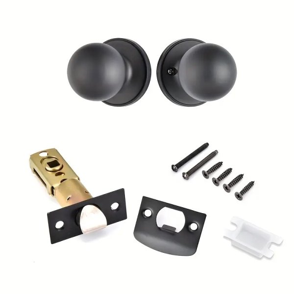 画像2:  握り玉空錠　ボール型　ブラック　黒　艶消し (2)