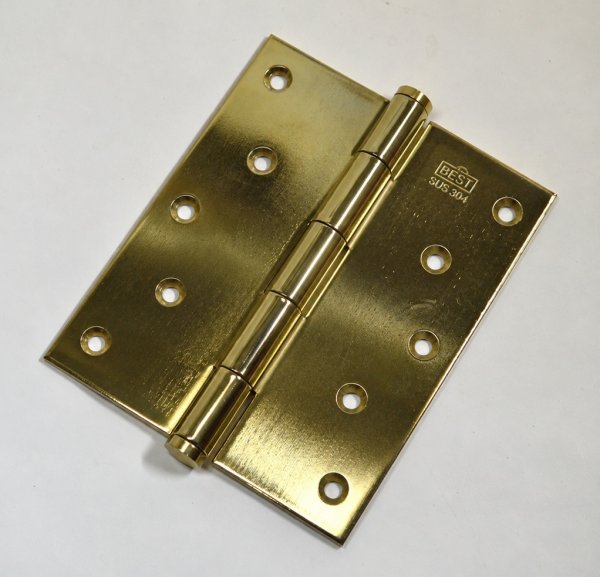 画像1: ドア用ヒンジ　平ギボシ蝶番　ステンレス金メッキ　2.5x127x102　在庫処分品　2枚組 (1)