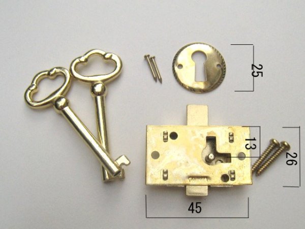 画像1: 引出錠　金色　アンティーク家具鍵　 (1)