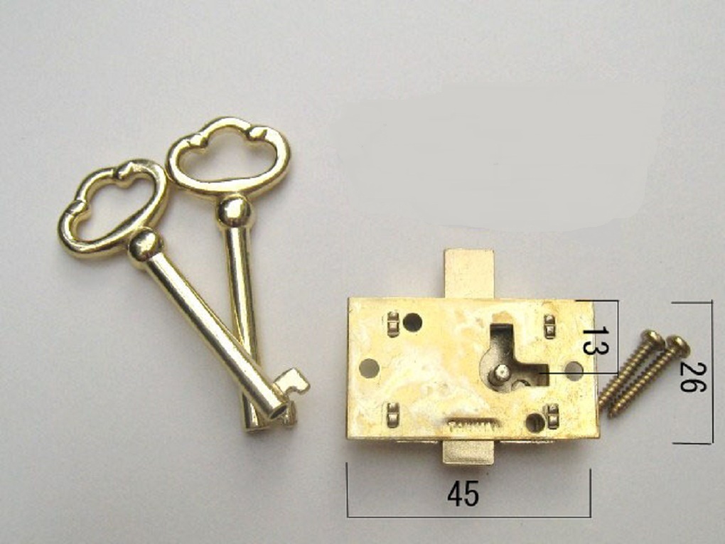 引出錠 金色 アンティーク家具鍵 ｜家具用鍵 物入カギ ラッチ 鍵穴金具